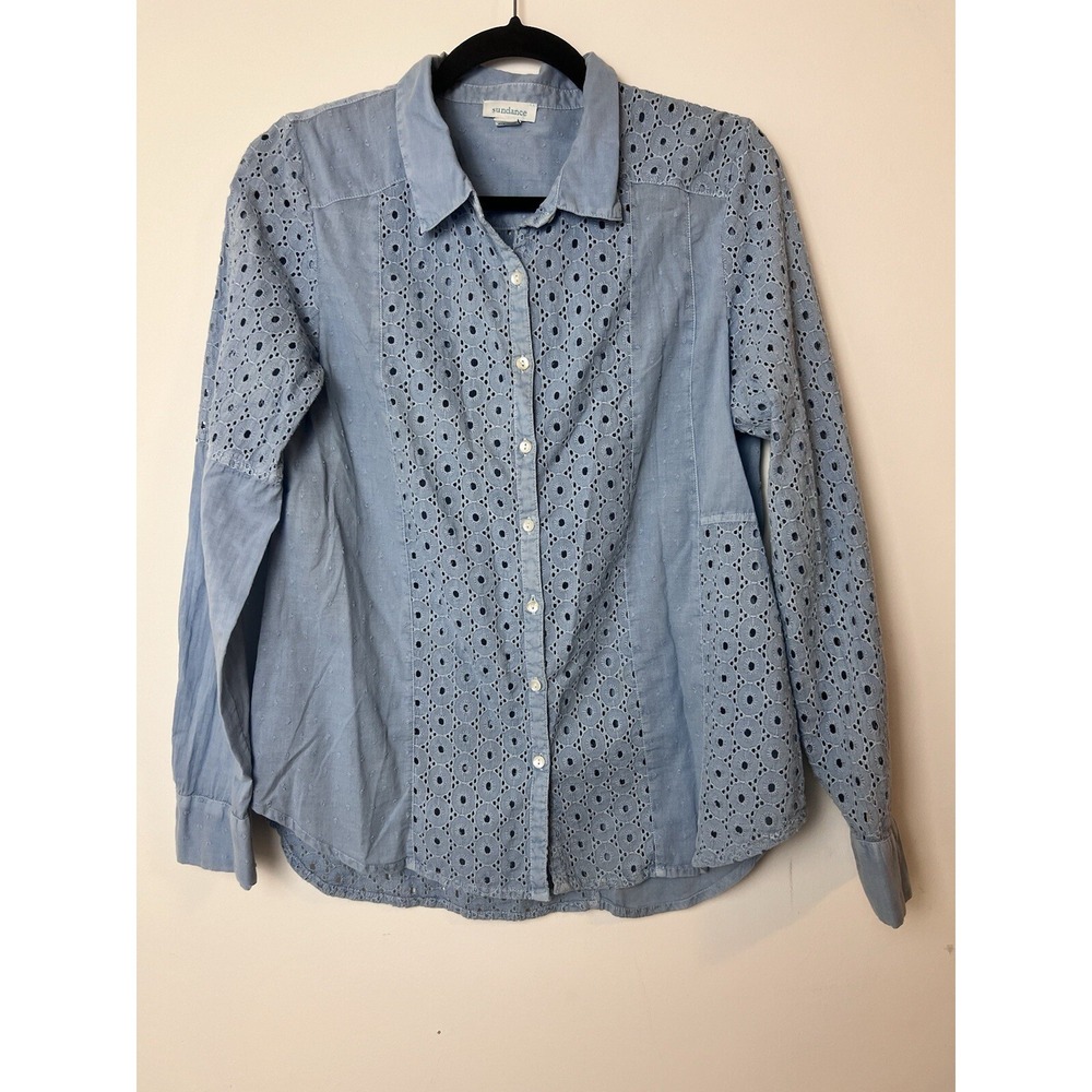 Sundance Sky Blue Eyelet Medium Collected‎ Memories Button Front Shirt